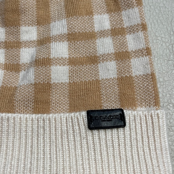 Coach Women’s Wool Blended Plaid Pom Pom Beanie - Picture 2 of 4